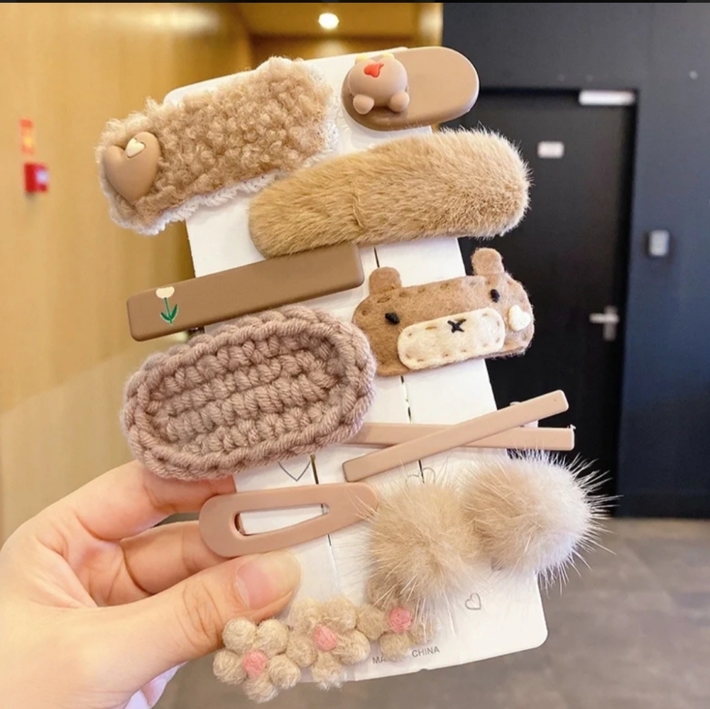 Cloth Hair Clip Brown -‎ 10 PCs Set NEW